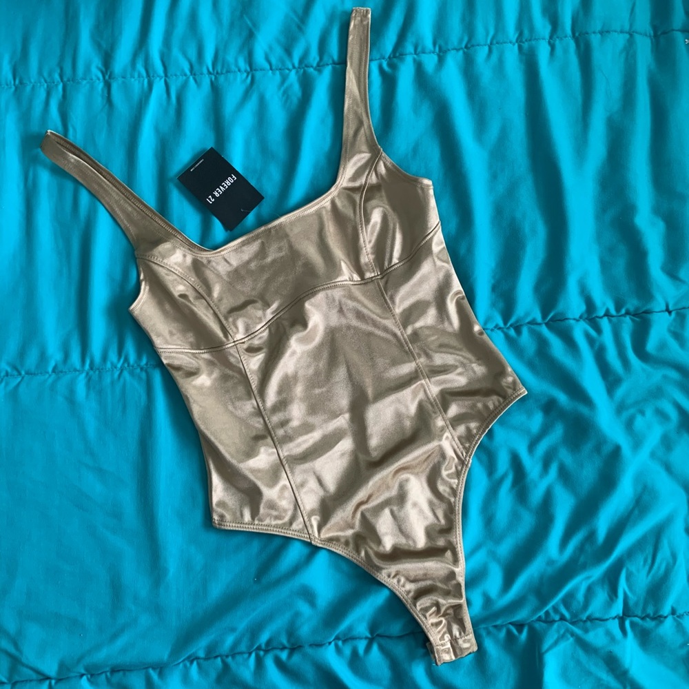 Gold Square Neck Bodysuit NWT
